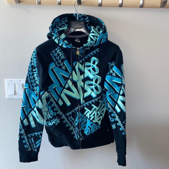 Aritzia TNA Black Multi Coloured Logo Zip Up Casual Hoodie - Picture 1 of 9